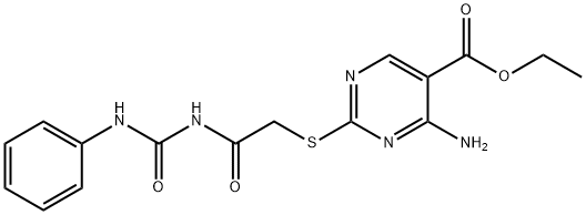 ethyl 4-amino-2-({2-[(anilinocarbonyl)amino]-2-oxoethyl}sulfanyl)-5-pyrimidinecarboxylate Struktur