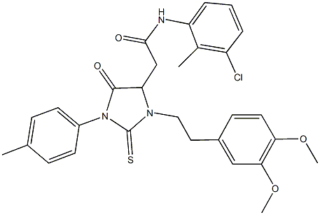 N-(3-chloro-2-methylphenyl)-2-[3-[2-(3,4-dimethoxyphenyl)ethyl]-1-(4-methylphenyl)-5-oxo-2-thioxo-4-imidazolidinyl]acetamide Struktur
