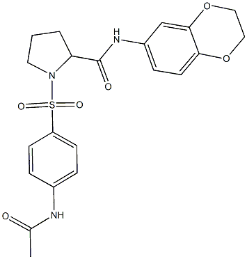 1-{[4-(acetylamino)phenyl]sulfonyl}-N-(2,3-dihydro-1,4-benzodioxin-6-yl)-2-pyrrolidinecarboxamide Struktur