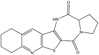 2,3,8,9,10,11-hexahydro-1H-pyrrolo[1'',2'':1',2'][1,4]diazepino[5',6':4,5]thieno[2,3-b]quinoline-5,14(13H,14aH)-dione Struktur