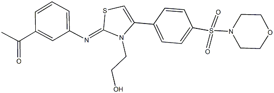 1-{3-[(3-(2-hydroxyethyl)-4-[4-(4-morpholinylsulfonyl)phenyl]-1,3-thiazol-2(3H)-ylidene)amino]phenyl}ethanone Struktur