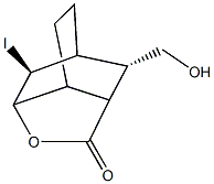 10-(hydroxymethyl)-2-iodo-4-oxatricyclo[4.3.1.0~3,7~]decan-5-one Struktur