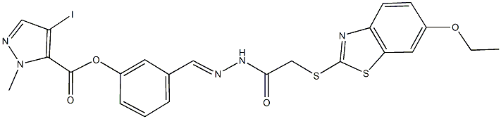 3-(2-{[(6-ethoxy-1,3-benzothiazol-2-yl)sulfanyl]acetyl}carbohydrazonoyl)phenyl 4-iodo-1-methyl-1H-pyrazole-5-carboxylate Struktur