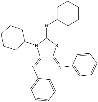 N-cyclohexyl-N-[3-cyclohexyl-4,5-bis(phenylimino)-1,3-thiazolidin-2-ylidene]amine Struktur