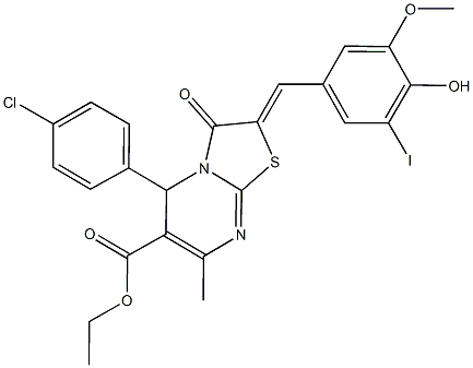 ethyl 5-(4-chlorophenyl)-2-(4-hydroxy-3-iodo-5-methoxybenzylidene)-7-methyl-3-oxo-2,3-dihydro-5H-[1,3]thiazolo[3,2-a]pyrimidine-6-carboxylate Struktur
