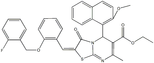 ethyl 2-{2-[(2-fluorobenzyl)oxy]benzylidene}-5-(2-methoxy-1-naphthyl)-7-methyl-3-oxo-2,3-dihydro-5H-[1,3]thiazolo[3,2-a]pyrimidine-6-carboxylate Struktur