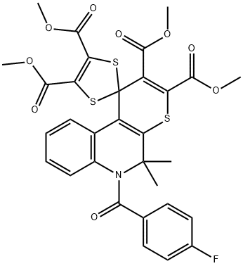tetramethyl 6'-(4-fluorobenzoyl)-5',5'-dimethyl-5',6'-dihydrospiro(1,3-dithiole-2,1'-[1'H]-thiopyrano[2,3-c]quinoline)-2',3',4,5-tetracarboxylate Struktur
