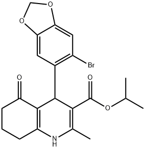 1-methylethyl 4-(6-bromo-1,3-benzodioxol-5-yl)-2-methyl-5-oxo-1,4,5,6,7,8-hexahydroquinoline-3-carboxylate Struktur