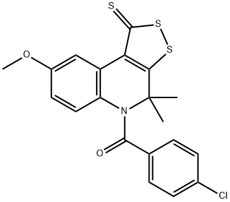 5-(4-chlorobenzoyl)-8-methoxy-4,4-dimethyl-4,5-dihydro-1H-[1,2]dithiolo[3,4-c]quinoline-1-thione Struktur