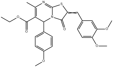 ethyl 2-(3,4-dimethoxybenzylidene)-5-(4-methoxyphenyl)-7-methyl-3-oxo-2,3-dihydro-5H-[1,3]thiazolo[3,2-a]pyrimidine-6-carboxylate Struktur