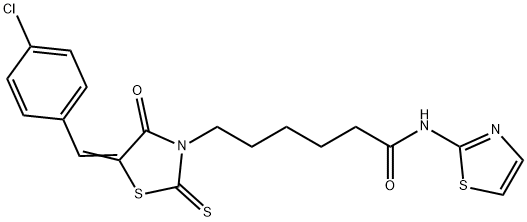 6-[5-(4-chlorobenzylidene)-4-oxo-2-thioxo-1,3-thiazolidin-3-yl]-N-(1,3-thiazol-2-yl)hexanamide Struktur