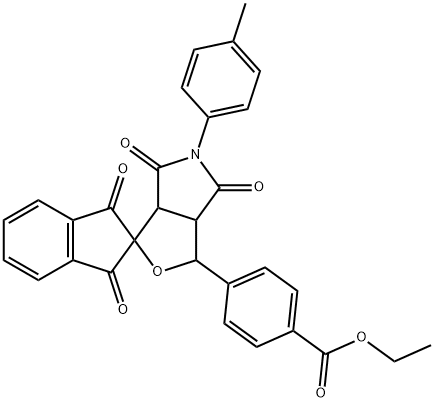 5-(4-methylphenyl)-3-[4-(ethoxycarbonyl)phenyl]-4,6-dioxohexahydrospiro(1H-furo[3,4-c]pyrrole-1,2'-[1,3]-dioxoindane) Struktur