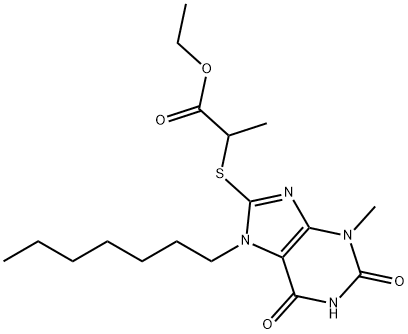 ethyl 2-[(7-heptyl-3-methyl-2,6-dioxo-2,3,6,7-tetrahydro-1H-purin-8-yl)sulfanyl]propanoate Struktur