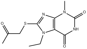 7-ethyl-3-methyl-8-[(2-oxopropyl)sulfanyl]-3,7-dihydro-1H-purine-2,6-dione Struktur