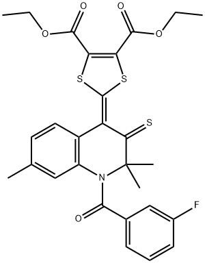 diethyl 2-(1-(3-fluorobenzoyl)-2,2,7-trimethyl-3-thioxo-2,3-dihydro-4(1H)-quinolinylidene)-1,3-dithiole-4,5-dicarboxylate Struktur