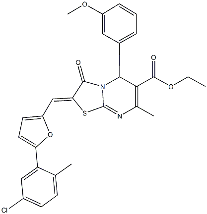 ethyl 2-{[5-(5-chloro-2-methylphenyl)-2-furyl]methylene}-5-(3-methoxyphenyl)-7-methyl-3-oxo-2,3-dihydro-5H-[1,3]thiazolo[3,2-a]pyrimidine-6-carboxylate Struktur