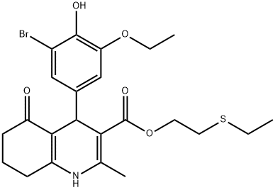 2-(ethylsulfanyl)ethyl 4-(3-bromo-5-ethoxy-4-hydroxyphenyl)-2-methyl-5-oxo-1,4,5,6,7,8-hexahydro-3-quinolinecarboxylate Struktur