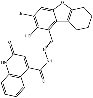 N'-[(3-bromo-2-hydroxy-6,7,8,9-tetrahydrodibenzo[b,d]furan-1-yl)methylene]-2-hydroxy-4-quinolinecarbohydrazide Structure