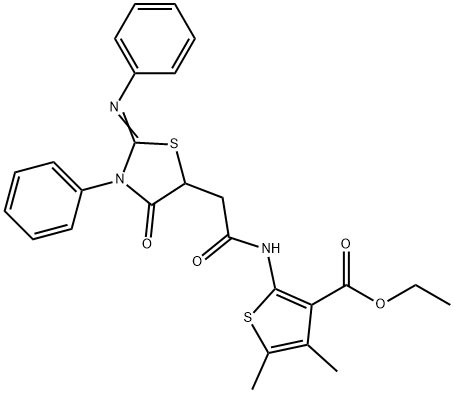 ethyl 4,5-dimethyl-2-({[4-oxo-3-phenyl-2-(phenylimino)-1,3-thiazolidin-5-yl]acetyl}amino)-3-thiophenecarboxylate Struktur