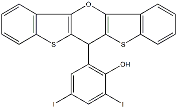 2-(6H-di[1]benzothieno[3,2-b:2,3-e]pyran-6-yl)-4,6-diiodophenol Struktur