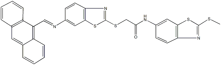 2-({6-[(9-anthrylmethylene)amino]-1,3-benzothiazol-2-yl}sulfanyl)-N-[2-(methylsulfanyl)-1,3-benzothiazol-6-yl]acetamide Struktur