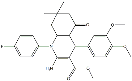 methyl 2-amino-4-(3,4-dimethoxyphenyl)-1-(4-fluorophenyl)-7,7-dimethyl-5-oxo-1,4,5,6,7,8-hexahydro-3-quinolinecarboxylate Struktur