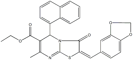 ethyl 2-(1,3-benzodioxol-5-ylmethylene)-7-methyl-5-(1-naphthyl)-3-oxo-2,3-dihydro-5H-[1,3]thiazolo[3,2-a]pyrimidine-6-carboxylate Struktur