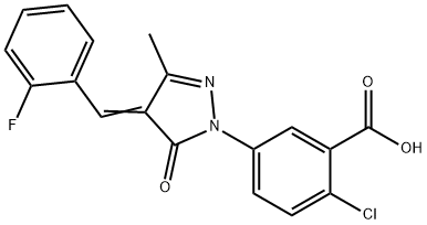 2-chloro-5-[4-(2-fluorobenzylidene)-3-methyl-5-oxo-4,5-dihydro-1H-pyrazol-1-yl]benzoic acid Struktur