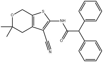 N-(3-cyano-5,5-dimethyl-4,7-dihydro-5H-thieno[2,3-c]pyran-2-yl)-2,2-diphenylacetamide Struktur