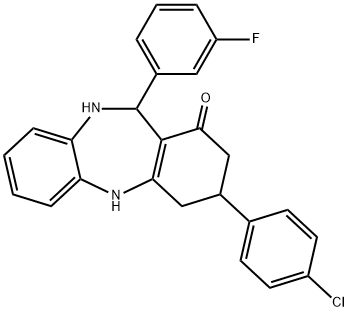 3-(4-chlorophenyl)-11-(3-fluorophenyl)-2,3,4,5,10,11-hexahydro-1H-dibenzo[b,e][1,4]diazepin-1-one Struktur