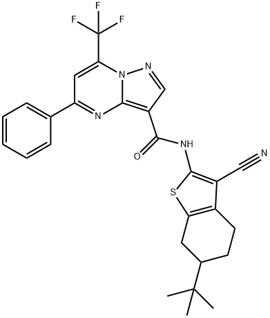 N-(6-tert-butyl-3-cyano-4,5,6,7-tetrahydro-1-benzothien-2-yl)-5-phenyl-7-(trifluoromethyl)pyrazolo[1,5-a]pyrimidine-3-carboxamide Structure