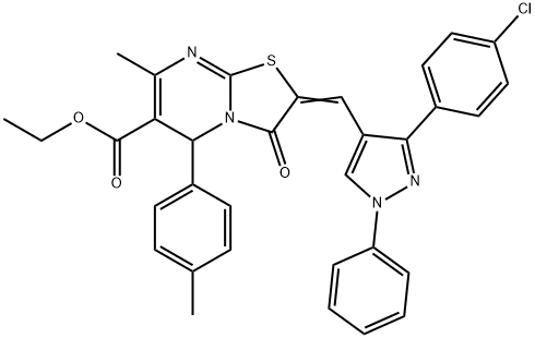 ethyl 2-{[3-(4-chlorophenyl)-1-phenyl-1H-pyrazol-4-yl]methylene}-7-methyl-5-(4-methylphenyl)-3-oxo-2,3-dihydro-5H-[1,3]thiazolo[3,2-a]pyrimidine-6-carboxylate Struktur