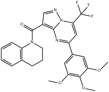 1-{[7-(trifluoromethyl)-5-(3,4,5-trimethoxyphenyl)pyrazolo[1,5-a]pyrimidin-3-yl]carbonyl}-1,2,3,4-tetrahydroquinoline Struktur