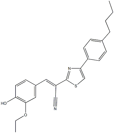 2-[4-(4-butylphenyl)-1,3-thiazol-2-yl]-3-(3-ethoxy-4-hydroxyphenyl)acrylonitrile Struktur