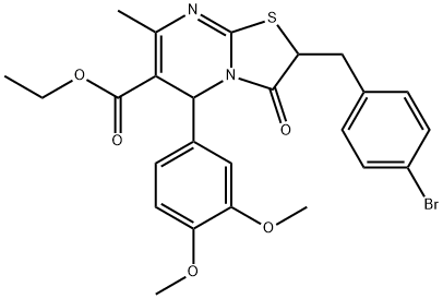 ethyl 2-(4-bromobenzyl)-5-(3,4-dimethoxyphenyl)-7-methyl-3-oxo-2,3-dihydro-5H-[1,3]thiazolo[3,2-a]pyrimidine-6-carboxylate Struktur