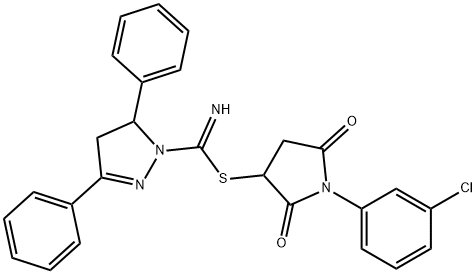 1-(3-chlorophenyl)-2,5-dioxo-3-pyrrolidinyl 3,5-diphenyl-4,5-dihydro-1H-pyrazole-1-carbimidothioate Struktur