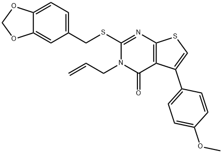 3-allyl-2-[(1,3-benzodioxol-5-ylmethyl)sulfanyl]-5-(4-methoxyphenyl)thieno[2,3-d]pyrimidin-4(3H)-one Struktur