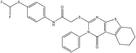 N-{4-[(difluoromethyl)sulfanyl]phenyl}-2-[(4-oxo-3-phenyl-3,4,5,6,7,8-hexahydro[1]benzothieno[2,3-d]pyrimidin-2-yl)sulfanyl]acetamide Struktur