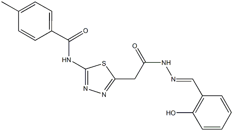 N-(5-{2-[2-(2-hydroxybenzylidene)hydrazino]-2-oxoethyl}-1,3,4-thiadiazol-2-yl)-4-methylbenzamide Struktur