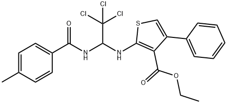 ethyl 4-phenyl-2-({2,2,2-trichloro-1-[(4-methylbenzoyl)amino]ethyl}amino)-3-thiophenecarboxylate Struktur