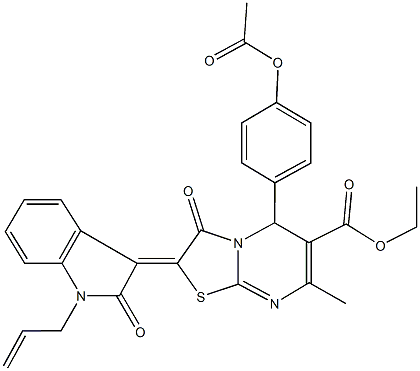 ethyl 5-[4-(acetyloxy)phenyl]-2-(1-allyl-2-oxo-1,2-dihydro-3H-indol-3-ylidene)-7-methyl-3-oxo-2,3-dihydro-5H-[1,3]thiazolo[3,2-a]pyrimidine-6-carboxylate Structure