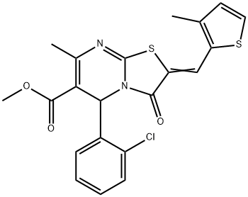 methyl 5-(2-chlorophenyl)-7-methyl-2-[(3-methyl-2-thienyl)methylene]-3-oxo-2,3-dihydro-5H-[1,3]thiazolo[3,2-a]pyrimidine-6-carboxylate Struktur