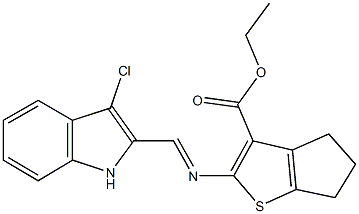ethyl 2-{[(3-chloro-1H-indol-2-yl)methylene]amino}-5,6-dihydro-4H-cyclopenta[b]thiophene-3-carboxylate Struktur