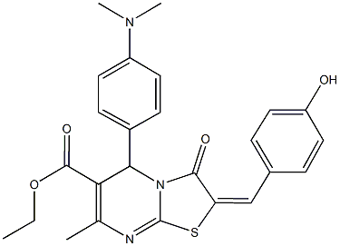 ethyl 5-[4-(dimethylamino)phenyl]-2-(4-hydroxybenzylidene)-7-methyl-3-oxo-2,3-dihydro-5H-[1,3]thiazolo[3,2-a]pyrimidine-6-carboxylate Struktur