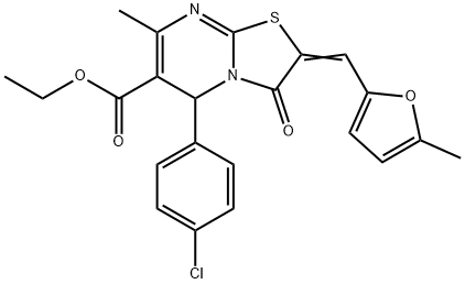 ethyl 5-(4-chlorophenyl)-7-methyl-2-[(5-methyl-2-furyl)methylene]-3-oxo-2,3-dihydro-5H-[1,3]thiazolo[3,2-a]pyrimidine-6-carboxylate Struktur