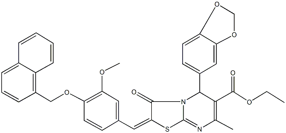 ethyl 5-(1,3-benzodioxol-5-yl)-2-[3-methoxy-4-(1-naphthylmethoxy)benzylidene]-7-methyl-3-oxo-2,3-dihydro-5H-[1,3]thiazolo[3,2-a]pyrimidine-6-carboxylate Struktur