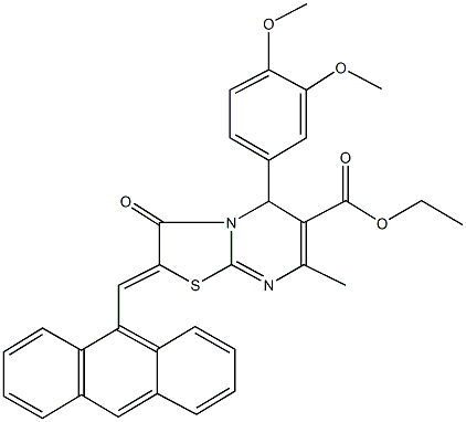 ethyl 2-(9-anthrylmethylene)-5-(3,4-dimethoxyphenyl)-7-methyl-3-oxo-2,3-dihydro-5H-[1,3]thiazolo[3,2-a]pyrimidine-6-carboxylate Struktur