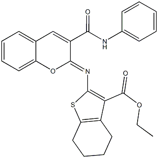 ethyl 2-{[3-(anilinocarbonyl)-2H-chromen-2-ylidene]amino}-4,5,6,7-tetrahydro-1-benzothiophene-3-carboxylate Struktur