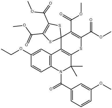 tetramethyl 9-ethoxy-6-(3-methoxybenzoyl)-5,5-dimethyl-5,6-dihydrospiro(1H-thiopyrano[2,3-c]quinoline-1,2'-[1,3]-dithiole)-2,3,4',5'-tetracarboxylate Struktur