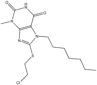 8-[(2-chloroethyl)sulfanyl]-7-heptyl-3-methyl-3,7-dihydro-1H-purine-2,6-dione Struktur